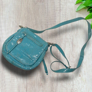 Vintage Y2K Perlina Aqua Blue Snake Reptile Leather Tiny Messenger Bag Purse